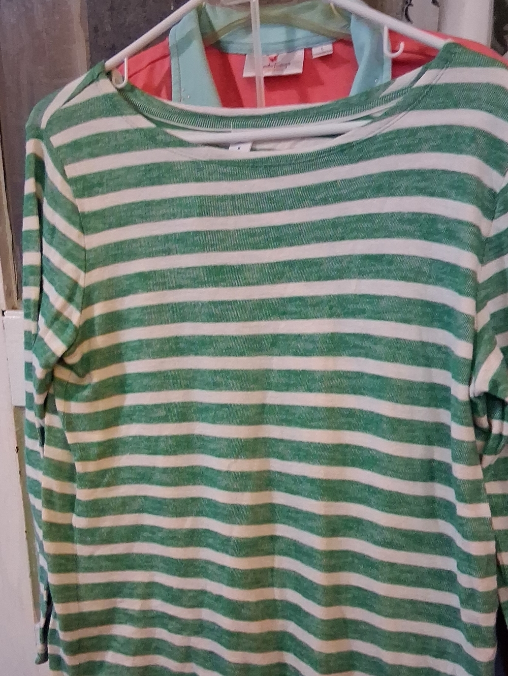 Old Navy Green and White Striped Long Sleeve Tee